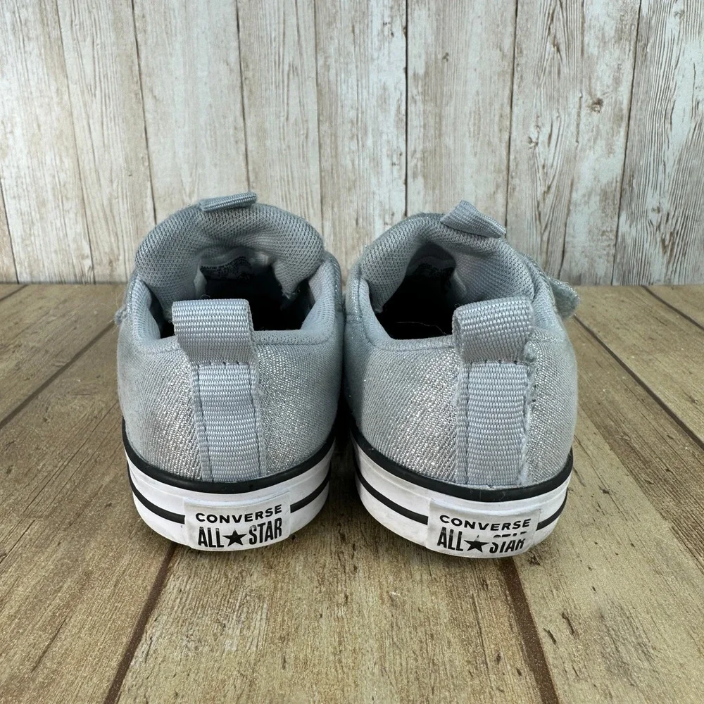 Converse All Star‎ Chuck Taylor Silver Glitter Hook & Loop Sneakers Kids Size 7